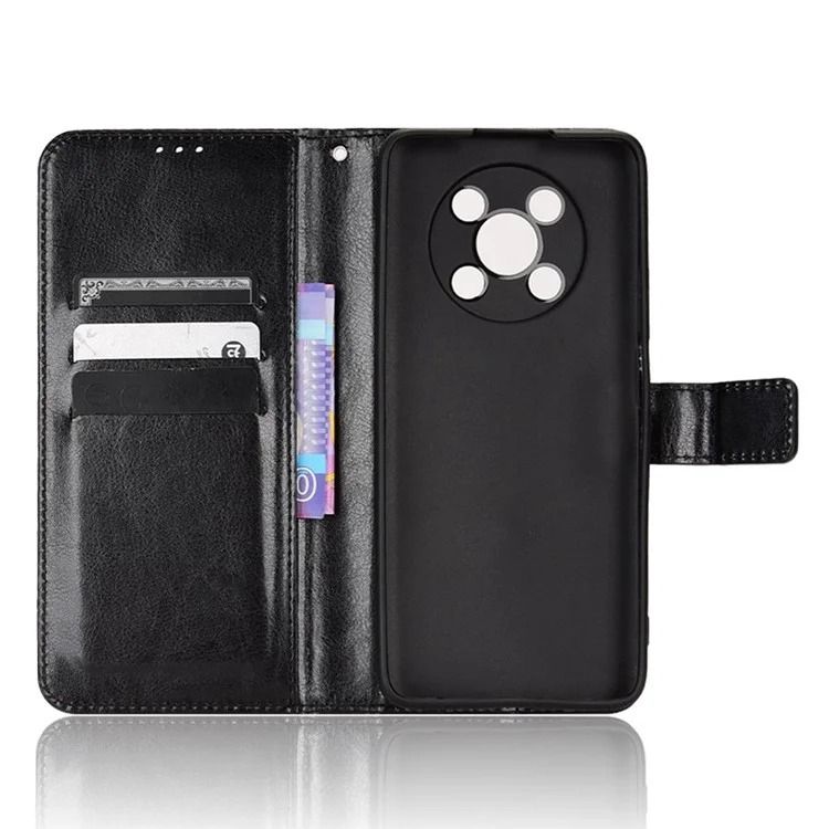 Anti-scratch Phone Case For Huawei nova Y90 4G / Enjoy 50 Pro 4G, Drop-proof Phone Cover Crazy Horse Texture Wallet Stand Shell - Black-Cellmalls