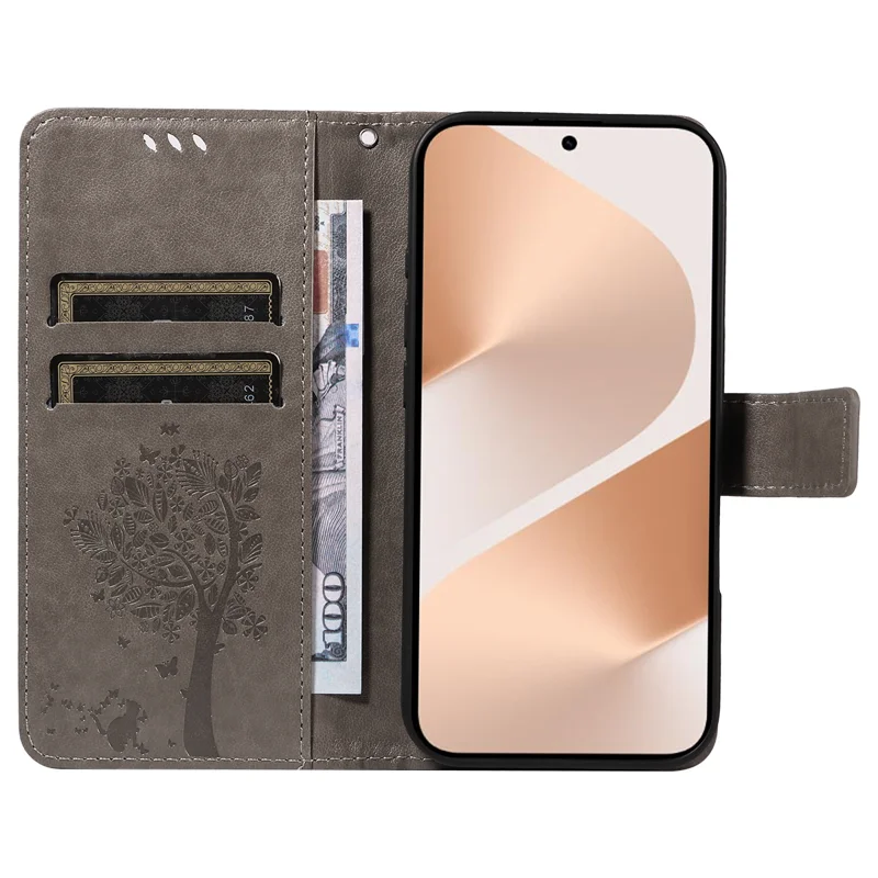 For Huawei Pura 80 Phone Case with Stand Cat Tree Pattern Leather Wallet Mobile Cover - Grey-Cellmalls