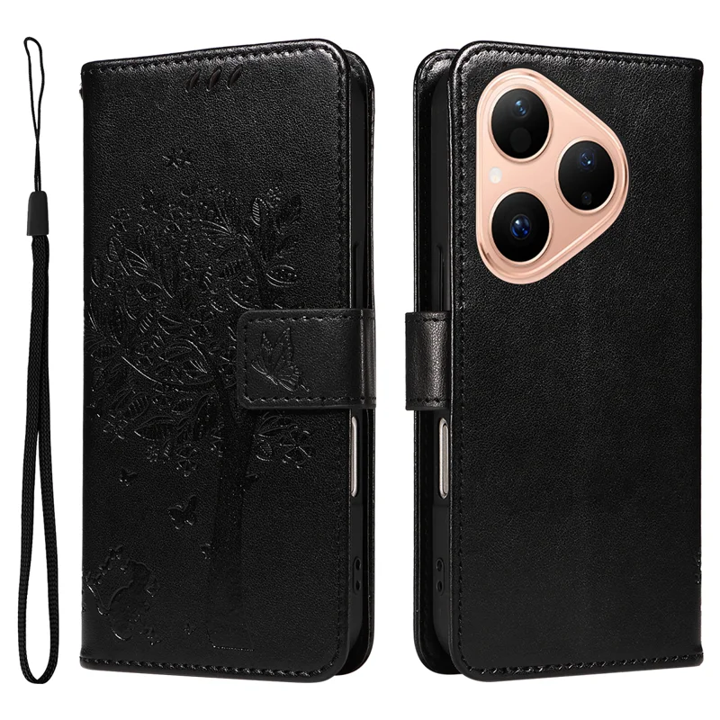 For Huawei Pura 80 Phone Case with Stand Cat Tree Pattern Leather Wallet Mobile Cover - Grey-Cellmalls