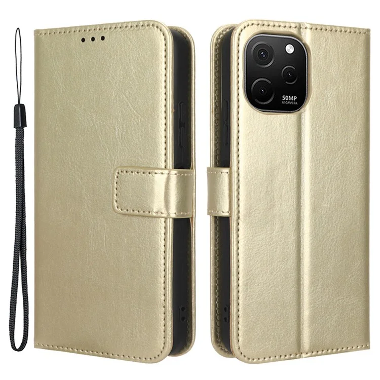 For Huawei nova Y61 4G / Enjoy 50z 4G Drop-proof PU Leather Phone Case Crazy Horse Texture Wallet Stand Magnetic Phone Cover with Strap - Black-Cellmalls