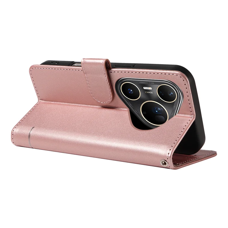 For Huawei Pura 80 Ultra Case Cat Pattern Imprint Leather Phone Cover with Wrist Strap - Rose Gold-Cellmalls