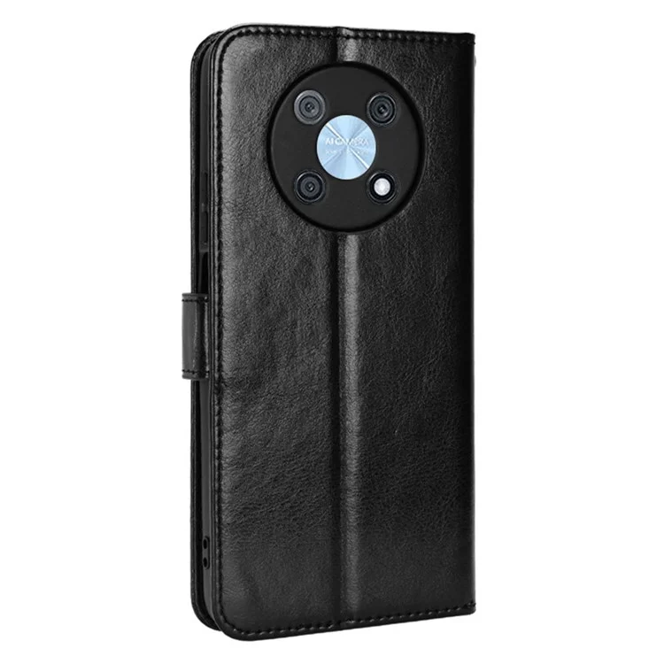 Anti-scratch Phone Case For Huawei nova Y90 4G / Enjoy 50 Pro 4G, Drop-proof Phone Cover Crazy Horse Texture Wallet Stand Shell - Black-Cellmalls