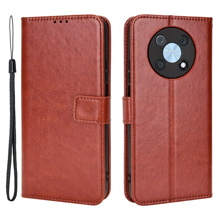 Anti-scratch Phone Case For Huawei nova Y90 4G / Enjoy 50 Pro 4G, Drop-proof Phone Cover Crazy Horse Texture Wallet Stand Shell - Black-Cellmalls