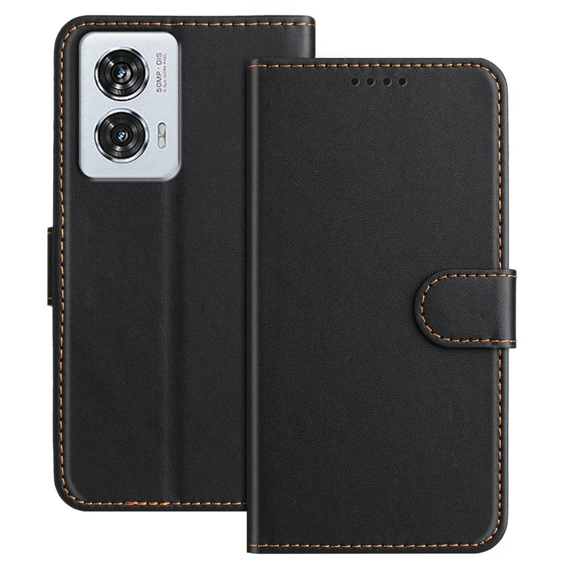 For Motorola Moto G85 5G / Motorola Edge 50 Fusion 5G Leather Case Wallet Stand Solid Color Anti Drop Phone Cover - Black-Cellmalls