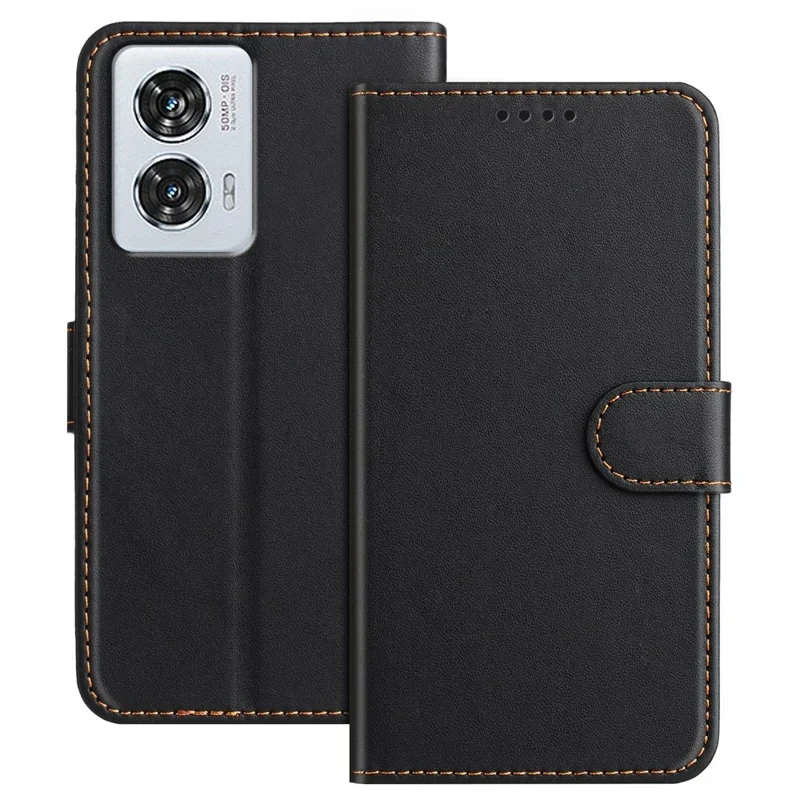 For Motorola Moto G85 5G / Motorola Edge 50 Fusion 5G Leather Case Wallet Stand Solid Color Anti Drop Phone Cover - Black-Cellmalls