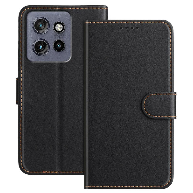For Motorola ThinkPhone 25 5G / Motorola Edge 50 Neo 5G Leather Case Wallet Stand Solid Color Anti Drop Phone Cover - Black-Cellmalls