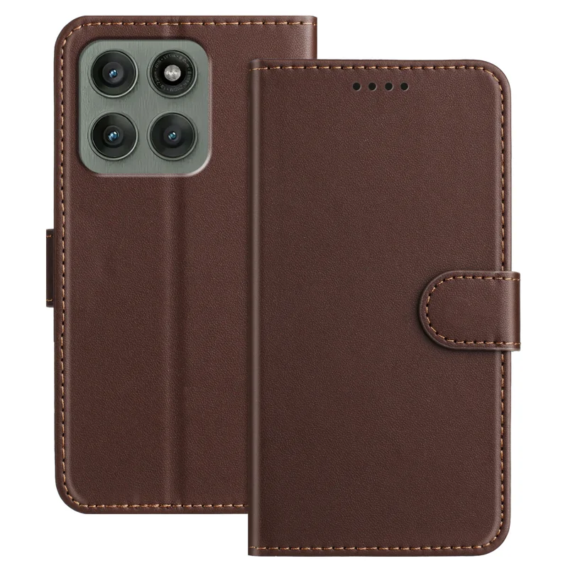 For Motorola Edge 60 Pro 5G Leather Case Wallet Stand Solid Color Anti Drop Phone Cover - Black-Cellmalls