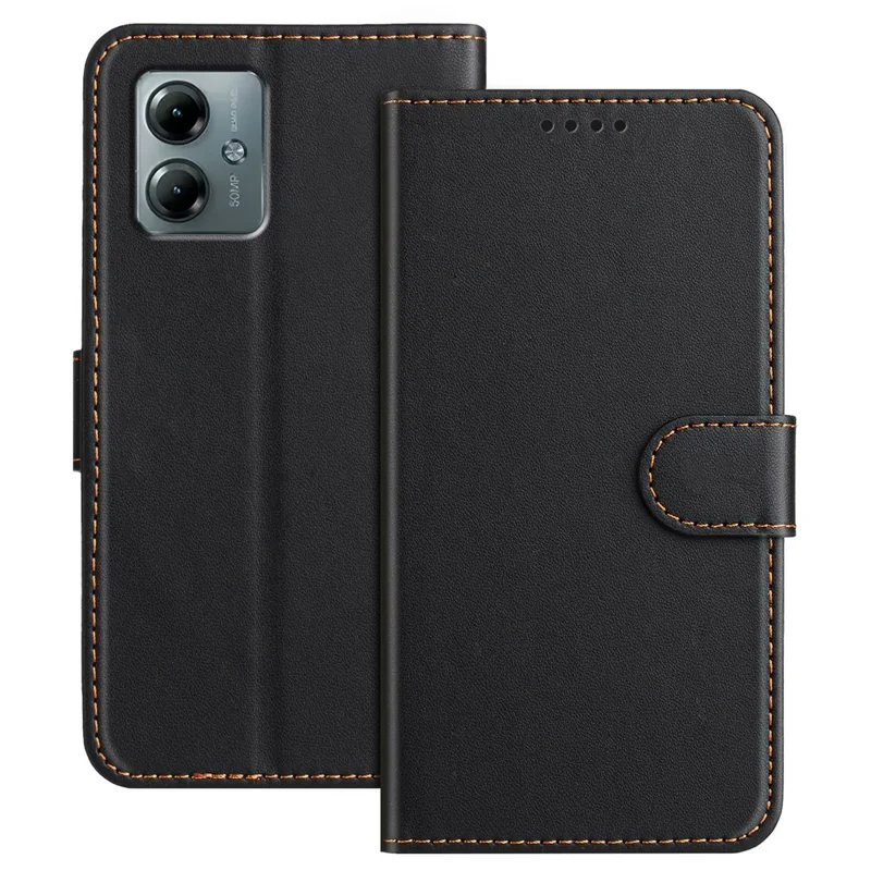 For Motorola Moto G Power (2025) / Motorola Moto G Play (2025) 4G Leather Case Wallet Stand Solid Color Anti Drop Phone Cover - Black-Cellmalls