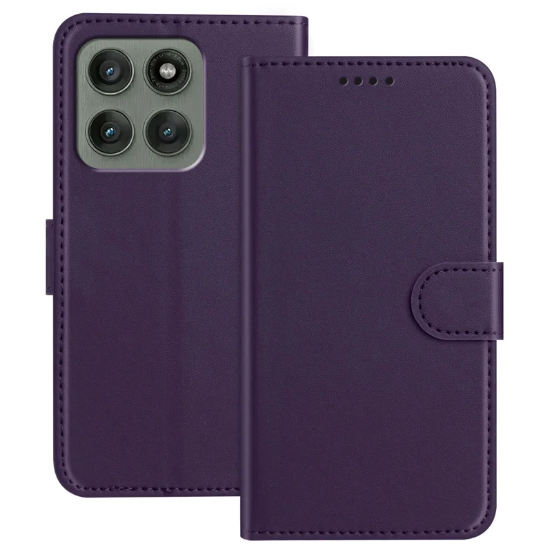 For Motorola Edge 60 Pro 5G Leather Case Wallet Stand Solid Color Anti Drop Phone Cover - Black-Cellmalls