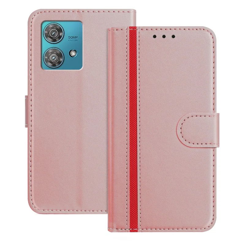 For Motorola Edge 40 Neo 5G Phone Cases Wallet Stand Color Splicing Leather Cover with Magnetic Clasp - Red-Cellmalls