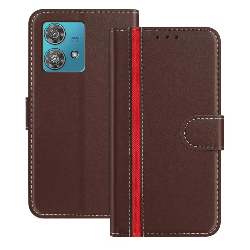 For Motorola Edge 40 Neo 5G Phone Cases Wallet Stand Color Splicing Leather Cover with Magnetic Clasp - Red-Cellmalls