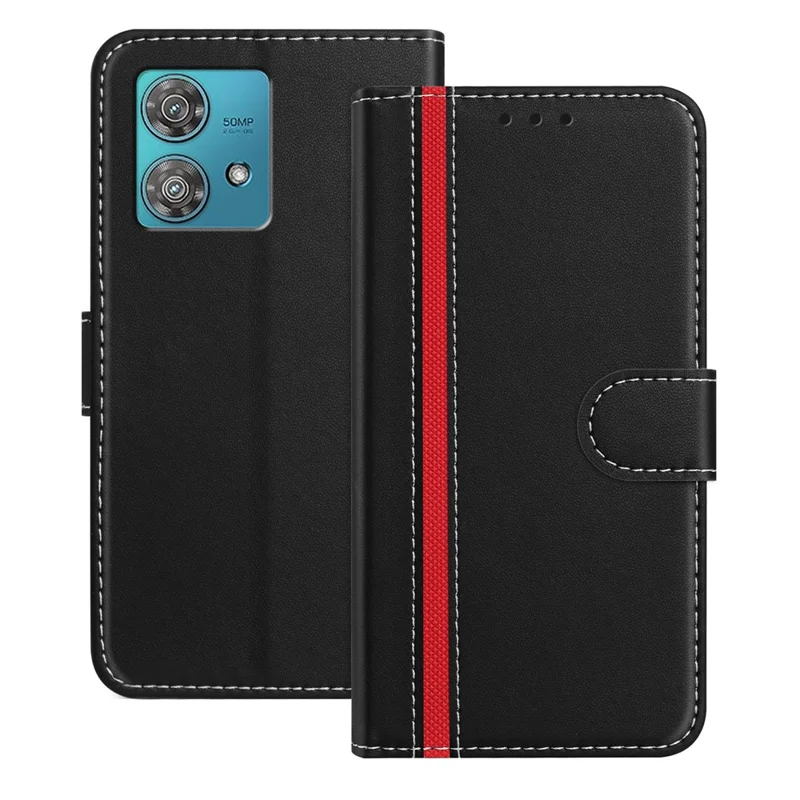 For Motorola Edge 40 Neo 5G Phone Cases Wallet Stand Color Splicing Leather Cover with Magnetic Clasp - Red-Cellmalls