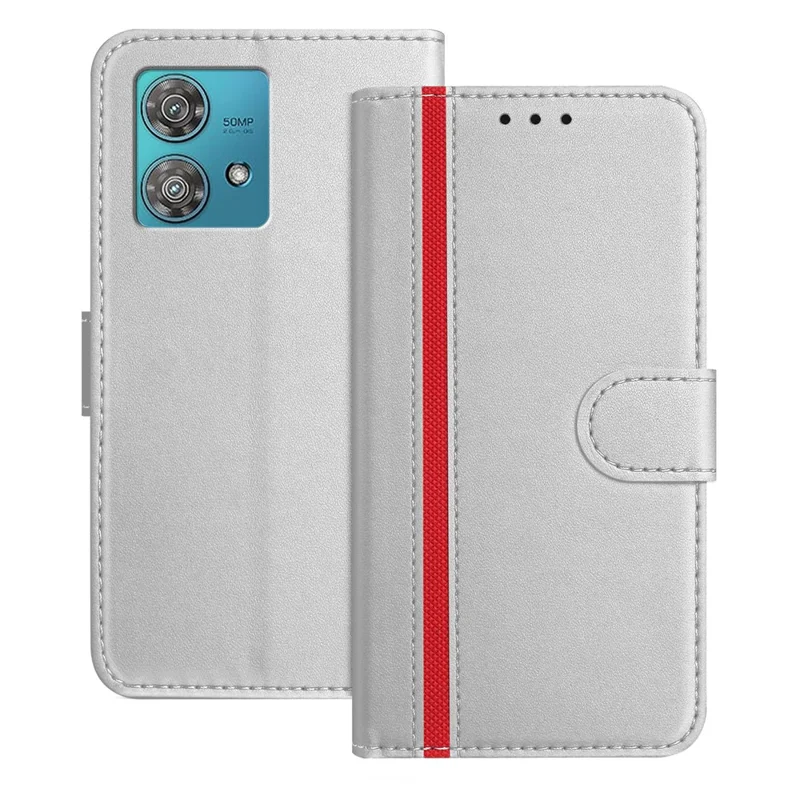 For Motorola Edge 40 Neo 5G Phone Cases Wallet Stand Color Splicing Leather Cover with Magnetic Clasp - Red-Cellmalls