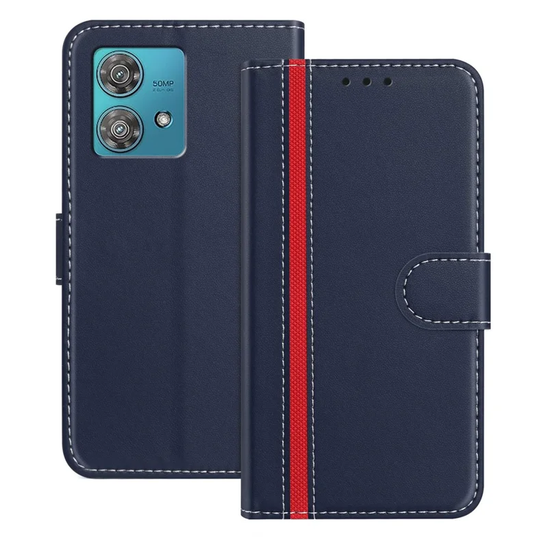 For Motorola Edge 40 Neo 5G Phone Cases Wallet Stand Color Splicing Leather Cover with Magnetic Clasp - Red-Cellmalls