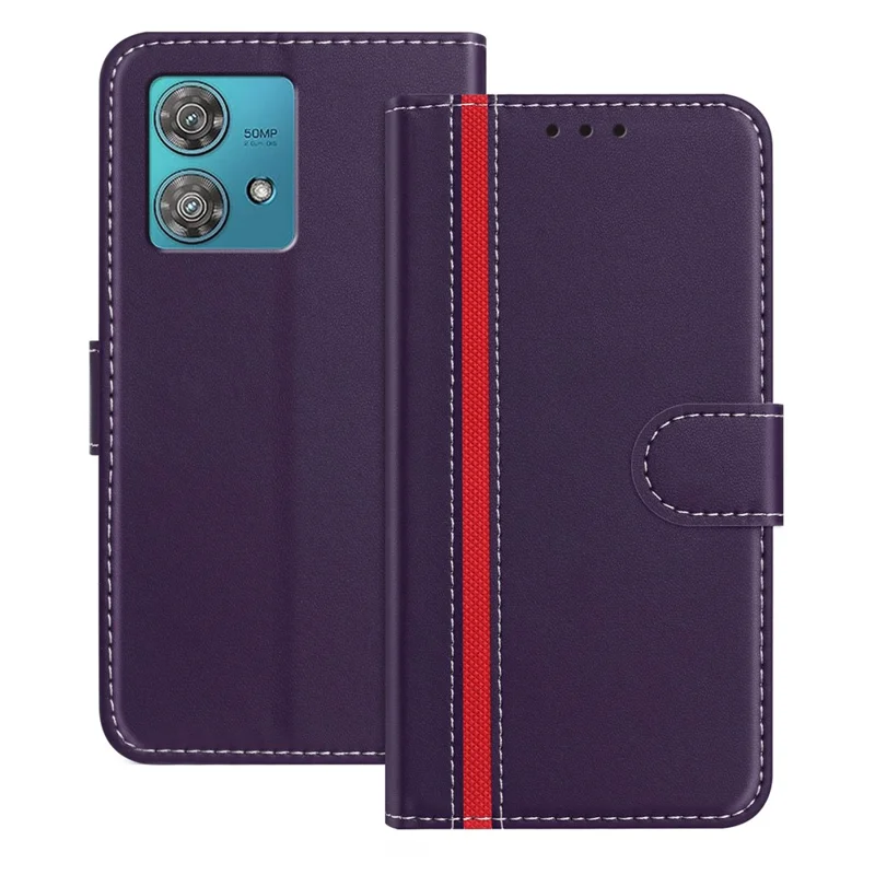 For Motorola Edge 40 Neo 5G Phone Cases Wallet Stand Color Splicing Leather Cover with Magnetic Clasp - Red-Cellmalls