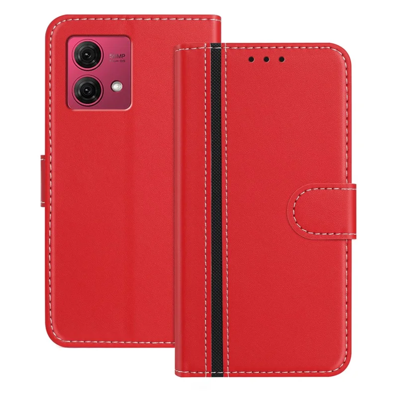 For Motorola Moto G84 5G Phone Cases Wallet Stand Color Splicing Leather Cover with Magnetic Clasp - Red-Cellmalls