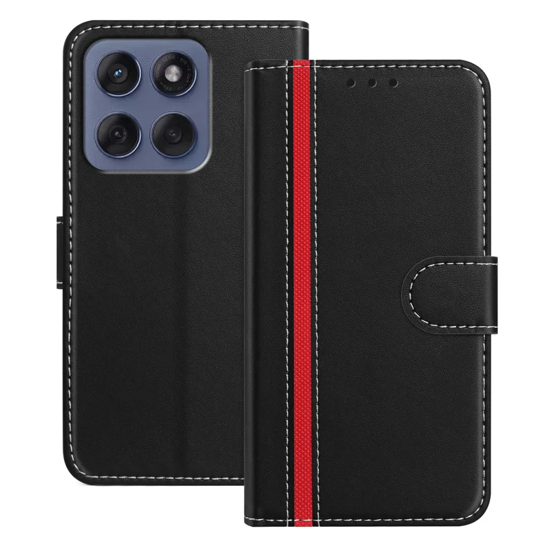 For Motorola Moto G86 5G Phone Cases Wallet Stand Color Splicing Leather Cover with Magnetic Clasp - Red-Cellmalls