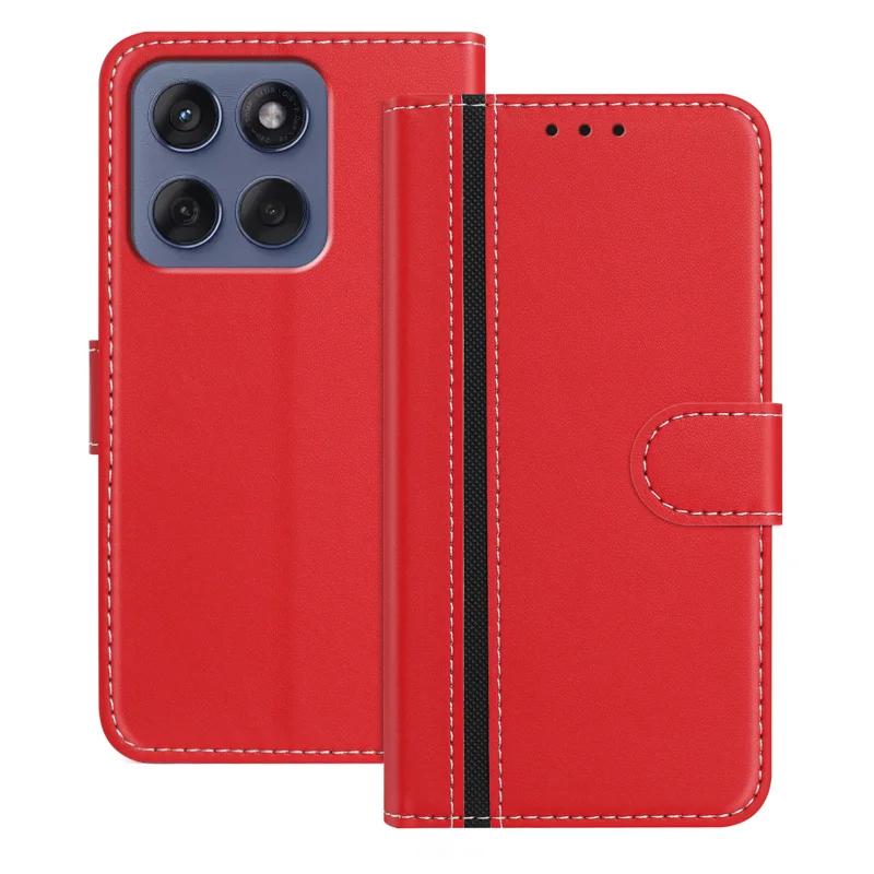 For Motorola Moto G86 5G Phone Cases Wallet Stand Color Splicing Leather Cover with Magnetic Clasp - Red-Cellmalls