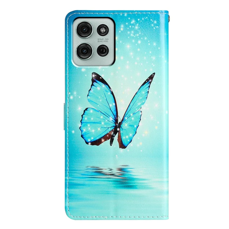 For Motorola Moto G56 5G Wallet Case PU Leather Pattern Printing Stand Phone Cover with Strap - Blue Butterfly-Cellmalls