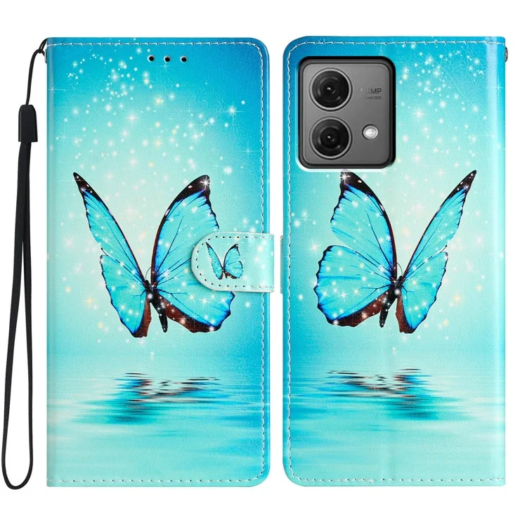 For Motorola Moto G84 5G Leather Case Wallet Cover with Card Slot Holder Stand - Blue Butterfly-Cellmalls