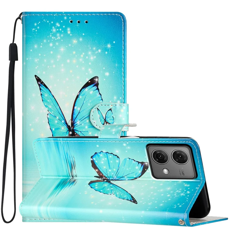 For Motorola Moto G84 5G Leather Case Wallet Cover with Card Slot Holder Stand - Blue Butterfly-Cellmalls