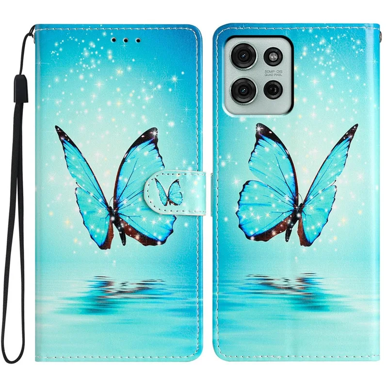 For Motorola Moto G86 5G Wallet Case PU Leather Pattern Printing Stand Phone Cover with Strap - Blue Butterfly-Cellmalls