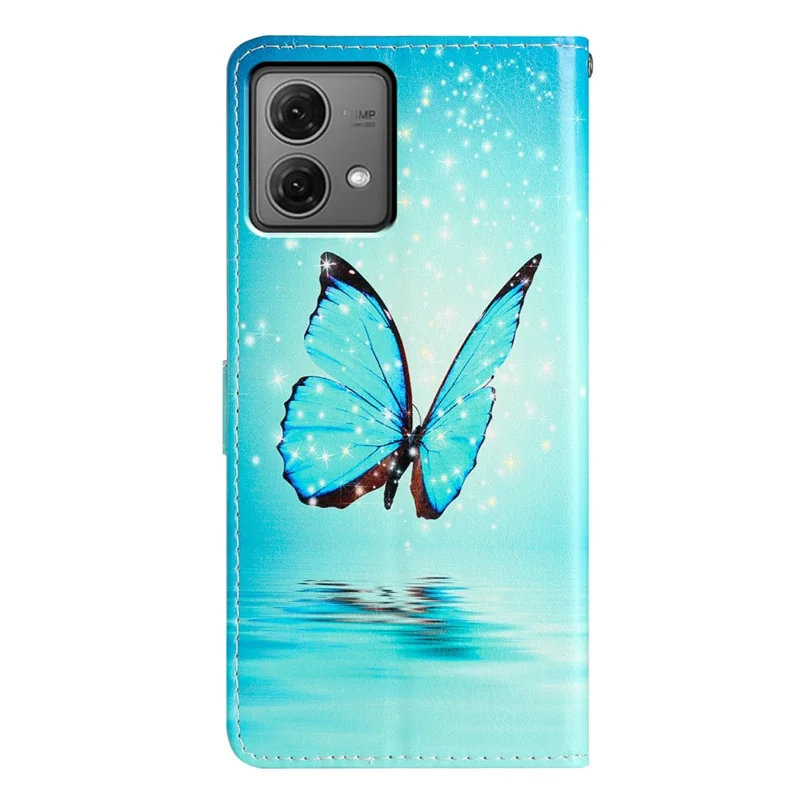 For Motorola Moto G84 5G Leather Case Wallet Cover with Card Slot Holder Stand - Blue Butterfly-Cellmalls