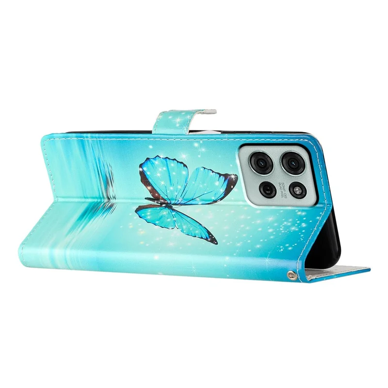 For Motorola Moto G86 5G Wallet Case PU Leather Pattern Printing Stand Phone Cover with Strap - Blue Butterfly-Cellmalls