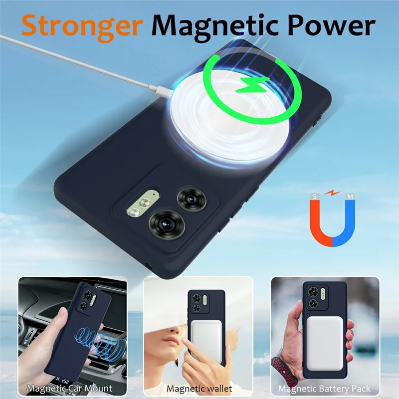 For Motorola Edge (2023) 5G Case Compatible with MagSafe Liquid Silicone Phone Cover with Lanyard - Dark Blue-Cellmalls