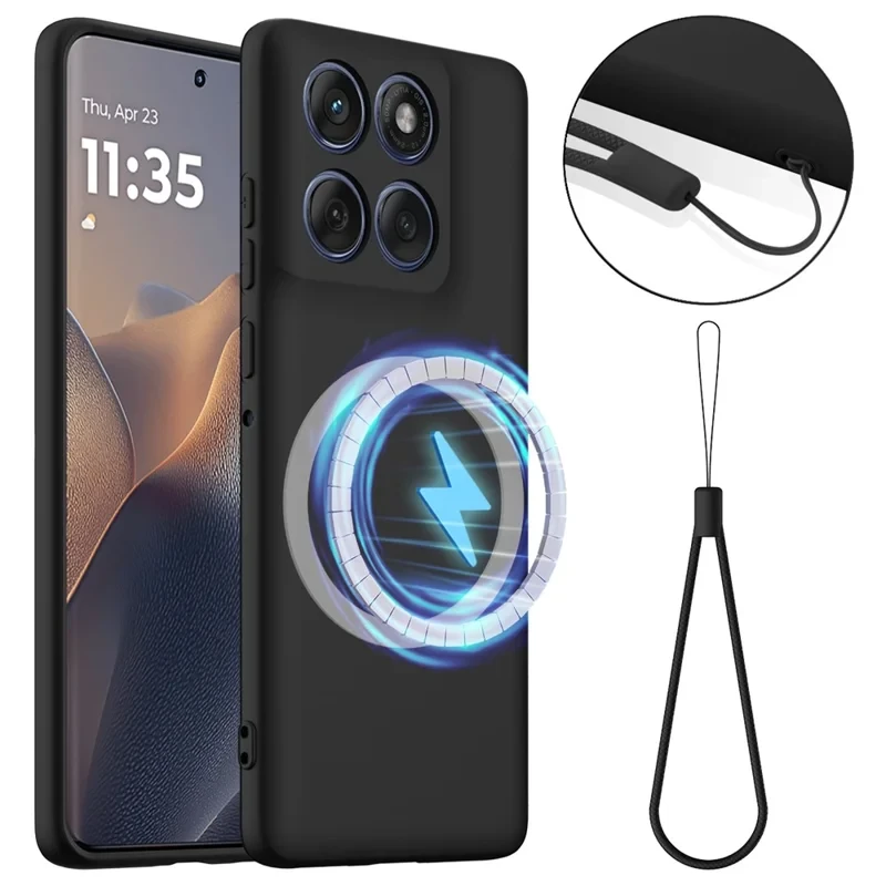 For Motorola Edge 60 Pro 5G Case Compatible with MagSafe Anti-Drop Liquid Silicone Phone Cover - Black-Cellmalls