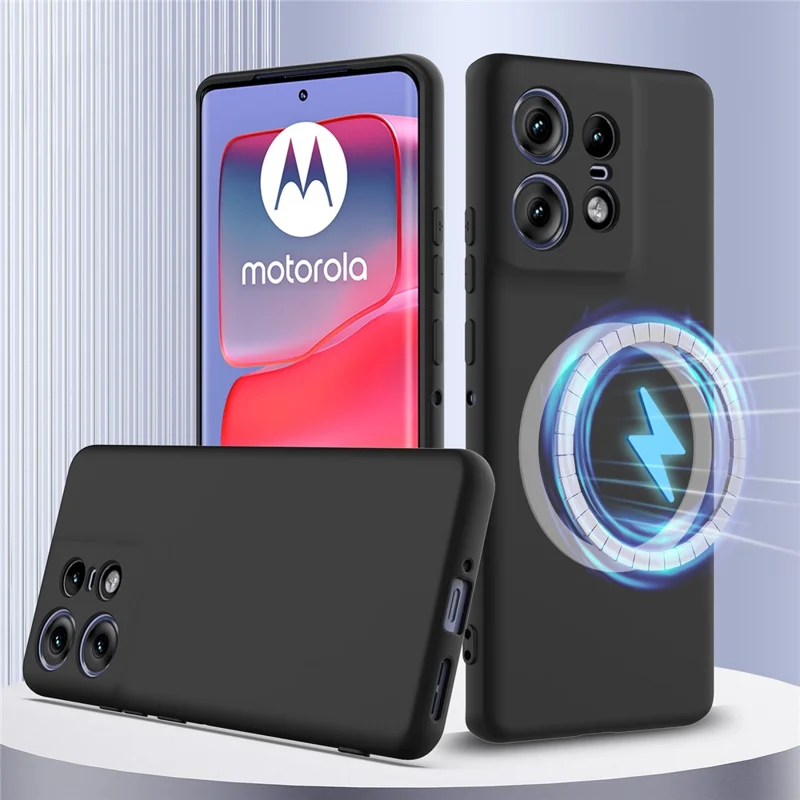 For Motorola Edge 50 Pro 5G Case Compatible with MagSafe Anti-Drop Liquid Silicone Phone Cover with Lanyard - Black-Cellmalls