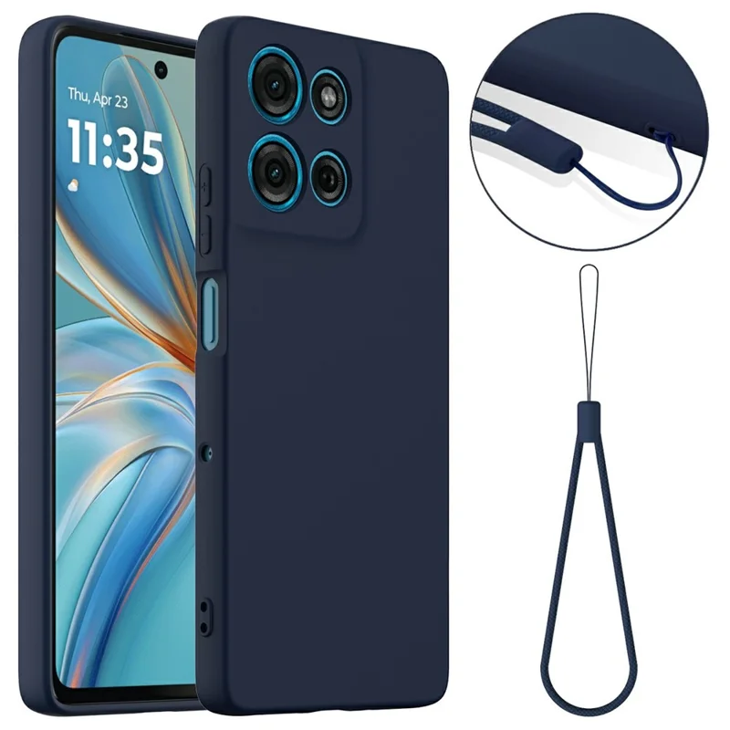 For Motorola Moto G75 5G Case Compatible with MagSafe Liquid Silicone Phone Cover with Lanyard - Dark Blue-Cellmalls