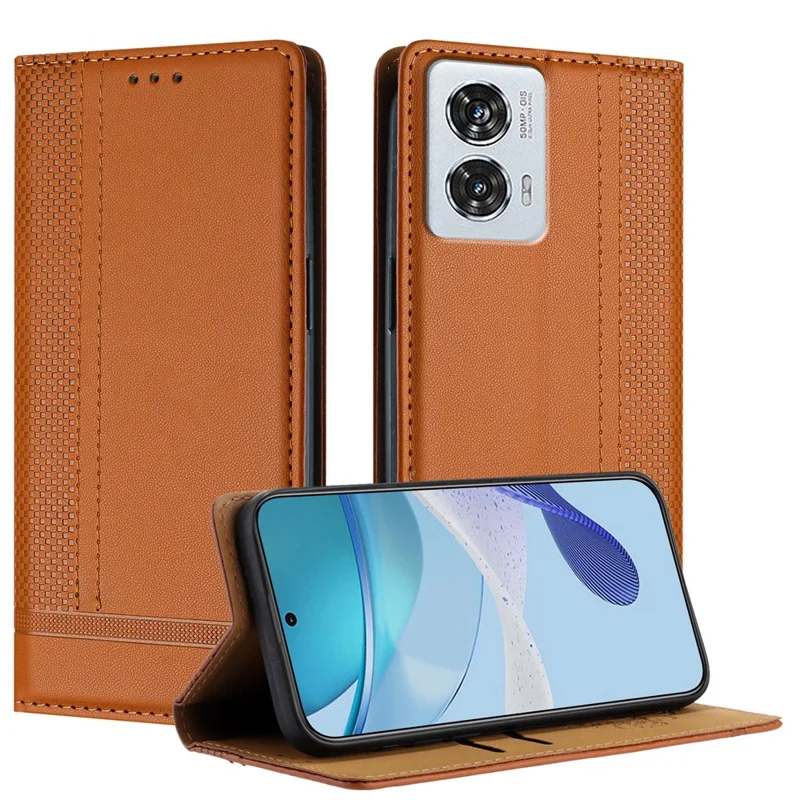 For Motorola Edge 50 Fusion 5G Case L-Shaped Grid Pattern Leather Stand Phone Cover with Card Slots - Blue-Cellmalls