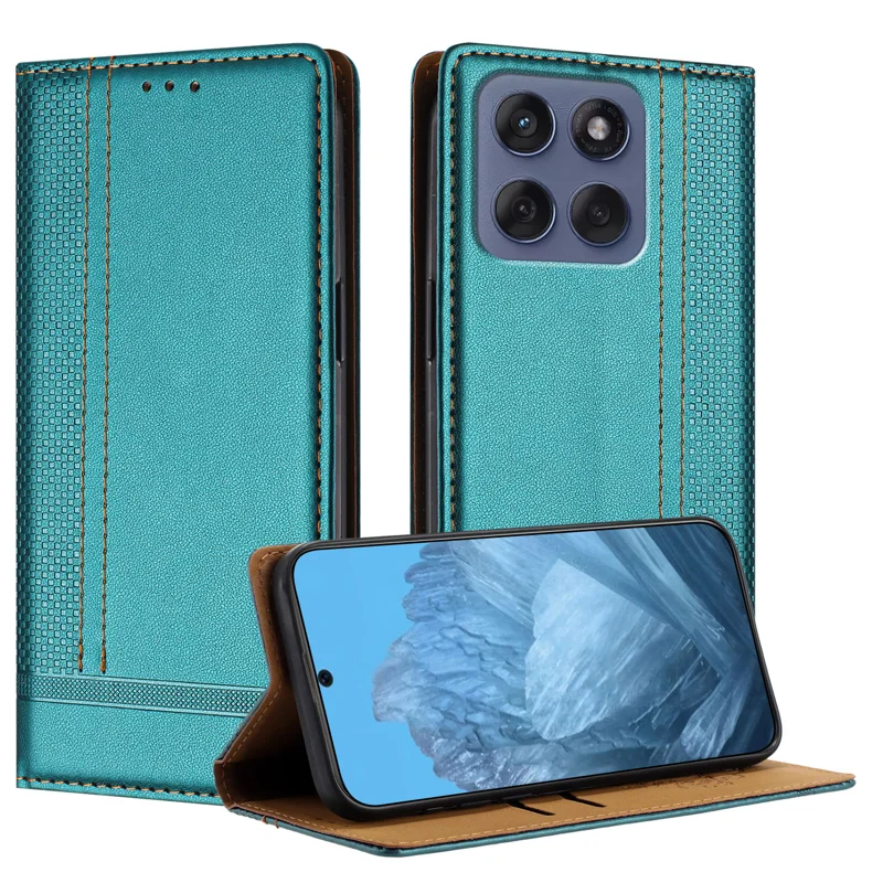 For Motorola Moto G86 5G Case L-Shaped Grid Pattern Leather Stand Phone Cover with Card Slots - Blue-Cellmalls