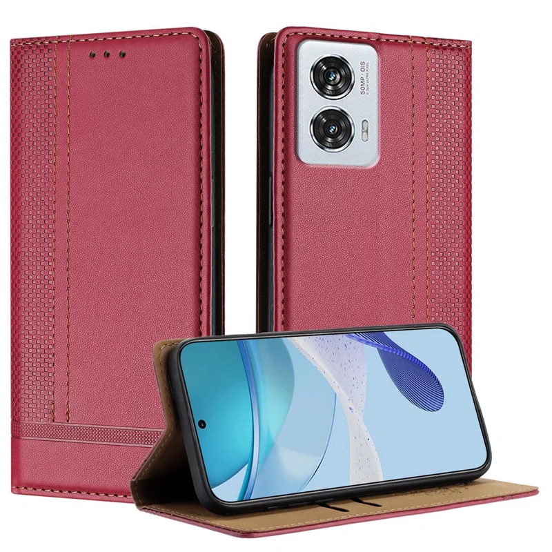 For Motorola Edge 50 Fusion 5G Case L-Shaped Grid Pattern Leather Stand Phone Cover with Card Slots - Blue-Cellmalls