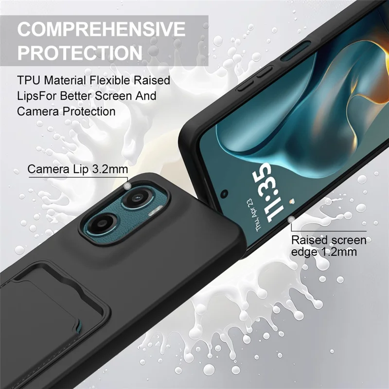 For Motorola Moto G05 4G  /  E15 4G Liquid Silicone Case Phone Back Cover with Card Holder and Short Strap - Black-Cellmalls