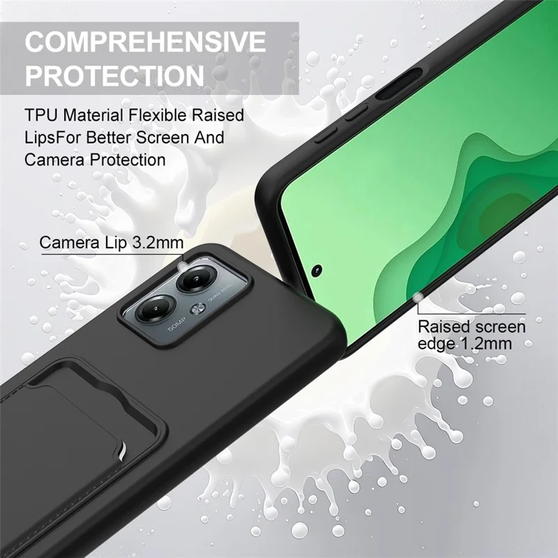 For Motorola Moto G14 4G Case Liquid Silicone Card Holder Phone Back Cover with Short Strap - Black-Cellmalls