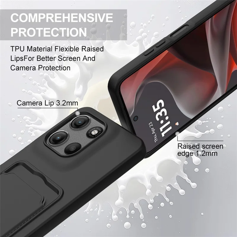 For Motorola Moto G15 Power 4G  /  G15 4G Liquid Silicone Case Phone Back Cover with Card Holder and Short Strap - Black-Cellmalls