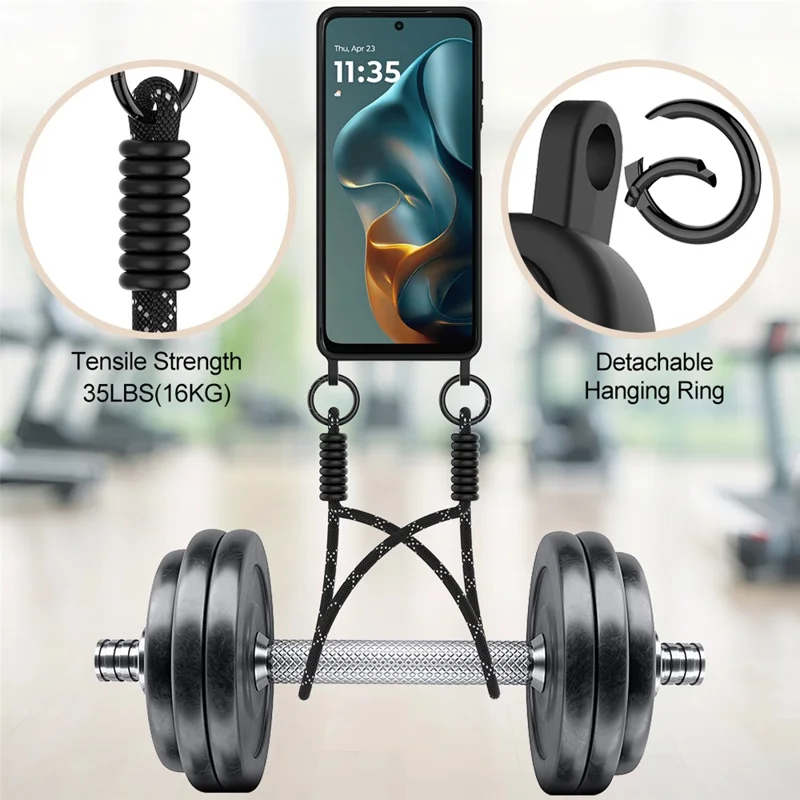 For Motorola Moto G05 4G  /  E15 4G Liquid Silicone Case Phone Back Cover with Card Holder and Short Strap - Black-Cellmalls