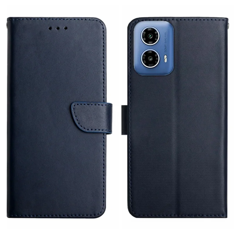 HT02 For Motorola Edge (2024) 5G Case Genuine Cow Leather Phone Cover Nappa Texture - Blue-Cellmalls