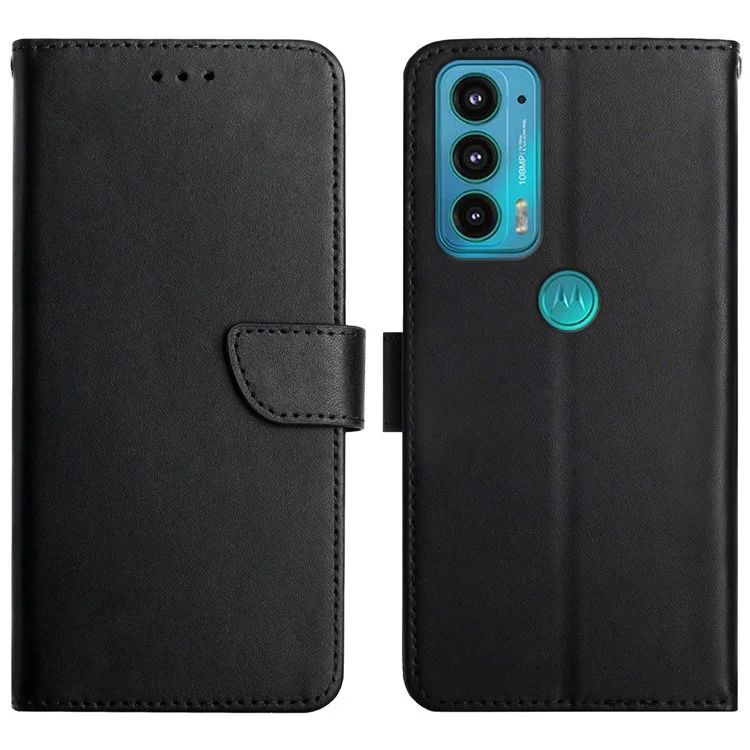 Nappa Texture Genuine Leather Multifunction Wallet Stand Fully Wrapped Protective Phone Case for Motorola Edge 20 - Black-Cellmalls