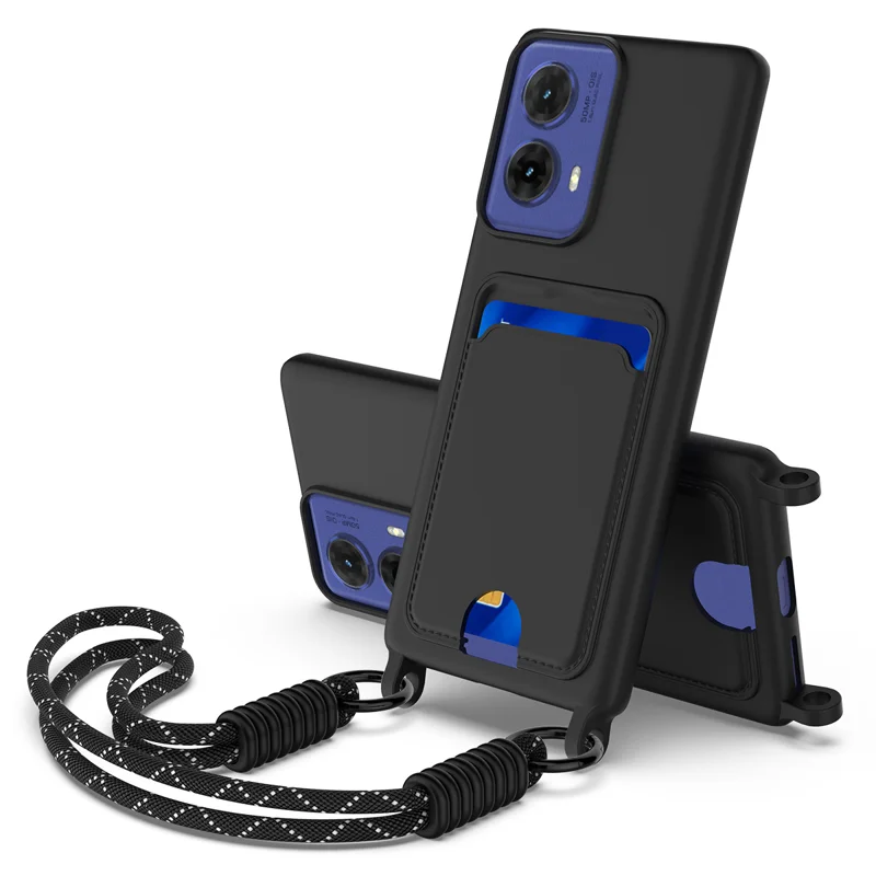 For Motorola S50 Neo 5G / Motorola Edge 50 Fusion 5G / Motorola Moto G85 5G Liquid Silicone Case  Phone Back Cover with Card Holder and Short Strap - Black-Cellmalls