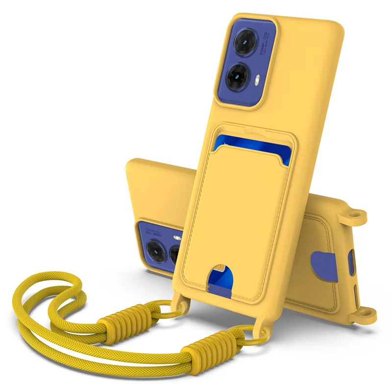 For Motorola S50 Neo 5G / Motorola Edge 50 Fusion 5G / Motorola Moto G85 5G Liquid Silicone Case  Phone Back Cover with Card Holder and Short Strap - Black-Cellmalls