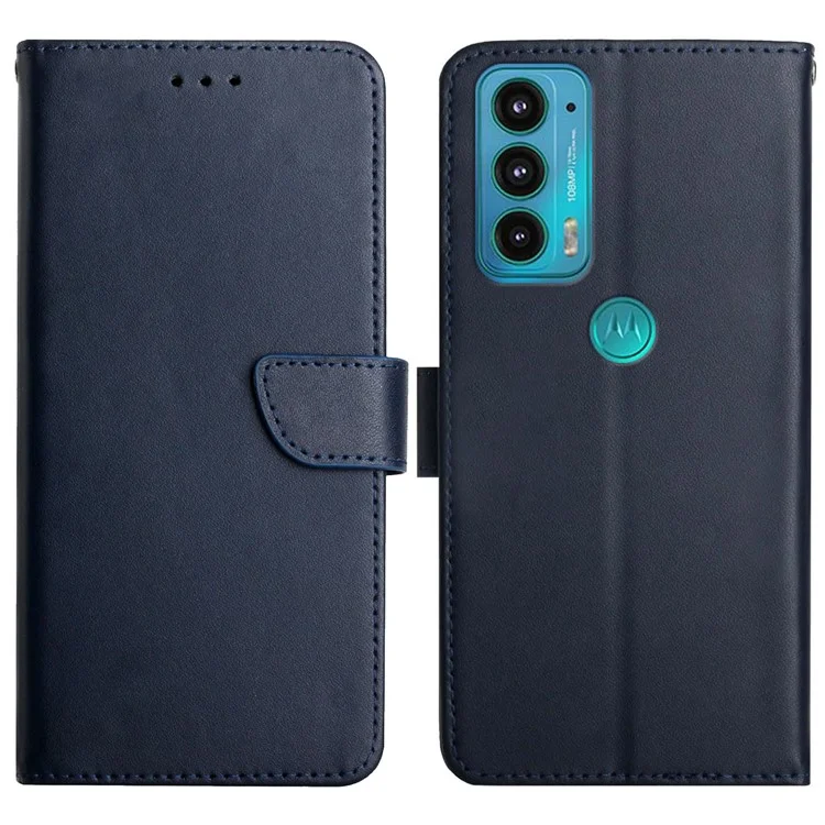 Nappa Texture Genuine Leather Multifunction Wallet Stand Fully Wrapped Protective Phone Case for Motorola Edge 20 - Black-Cellmalls