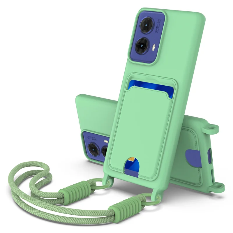 For Motorola S50 Neo 5G / Motorola Edge 50 Fusion 5G / Motorola Moto G85 5G Liquid Silicone Case  Phone Back Cover with Card Holder and Short Strap - Black-Cellmalls