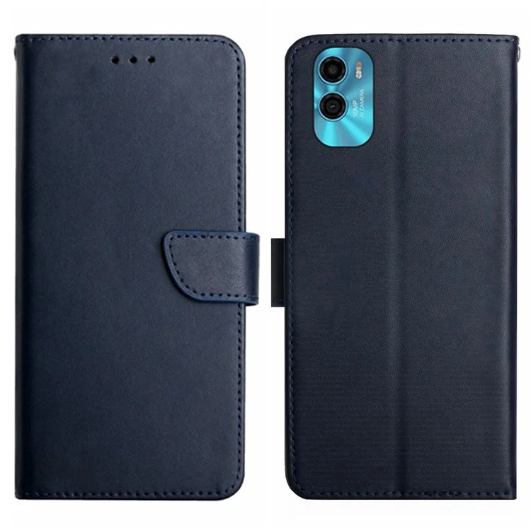 For Motorola Moto E22s 4G / E32 (India) 4G HT02 Genuine Leather Nappa Texture Wallet Case with Stand Function Flip Phone Cover Strong Magnetic Clasp Shell - Black-Cellmalls