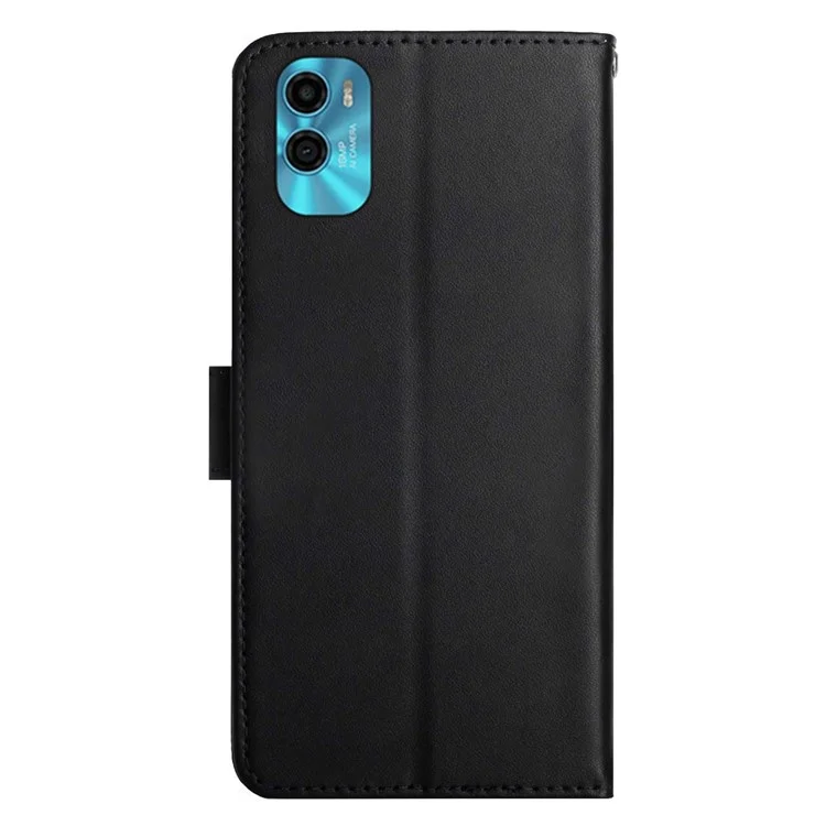 For Motorola Moto E22s 4G / E32 (India) 4G HT02 Genuine Leather Nappa Texture Wallet Case with Stand Function Flip Phone Cover Strong Magnetic Clasp Shell - Black-Cellmalls