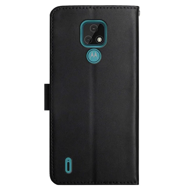 Nappa Texture Shell Genuine Leather Wallet Folio Flip Protective Case with Adjustable Stand for Motorola Moto E7 - Black-Cellmalls