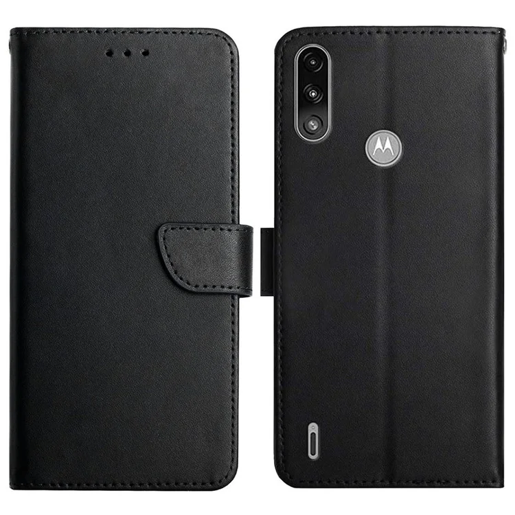 Lightweight Wallet Genuine Leather Nappa Texture Multifunction Supporting Stand Full Body Protective Phone Case for Motorola Moto E7 Power / E7i Power - Black-Cellmalls