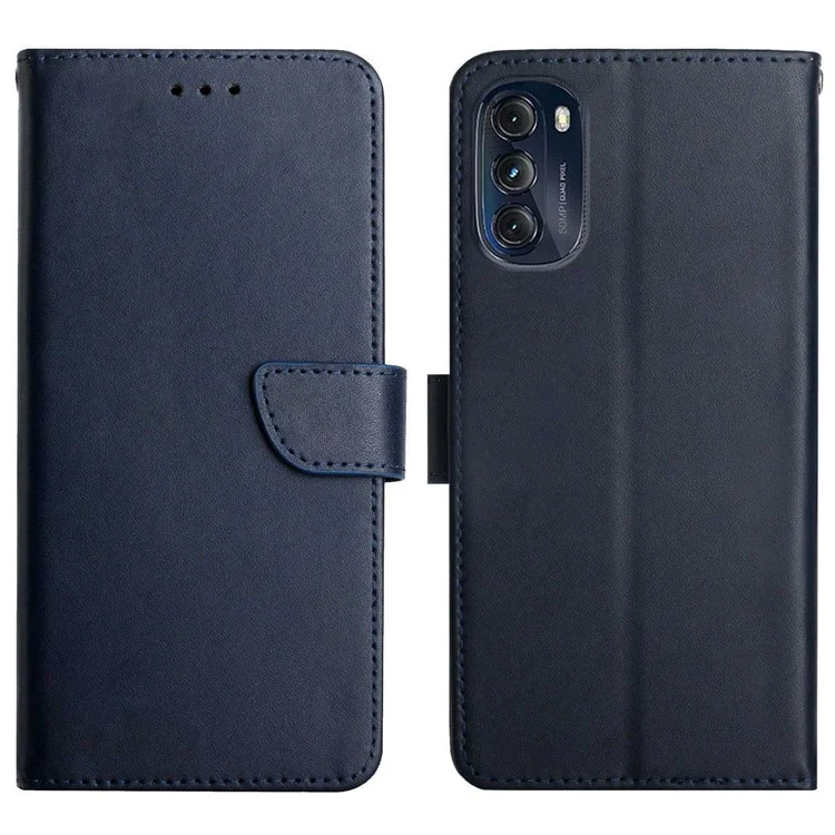 Nappa Texture Genuine Leather Cover for Motorola Moto G (2022), Magnetic Closure Drop-proof Wallet Stand Function Phone Case - Black-Cellmalls